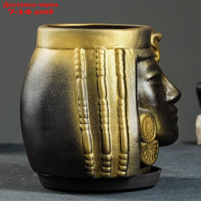 Фигурное кашпо "Клеопатра", 16×17×16 см, черный с золотом - фото 2 - id-p208766858