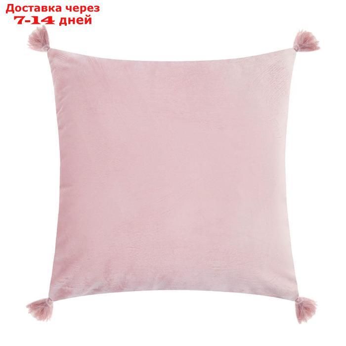 Чехол на подушку с кисточками Этель цвет розовый, 45х45 см, 100% п/э, велюр - фото 1 - id-p208768084
