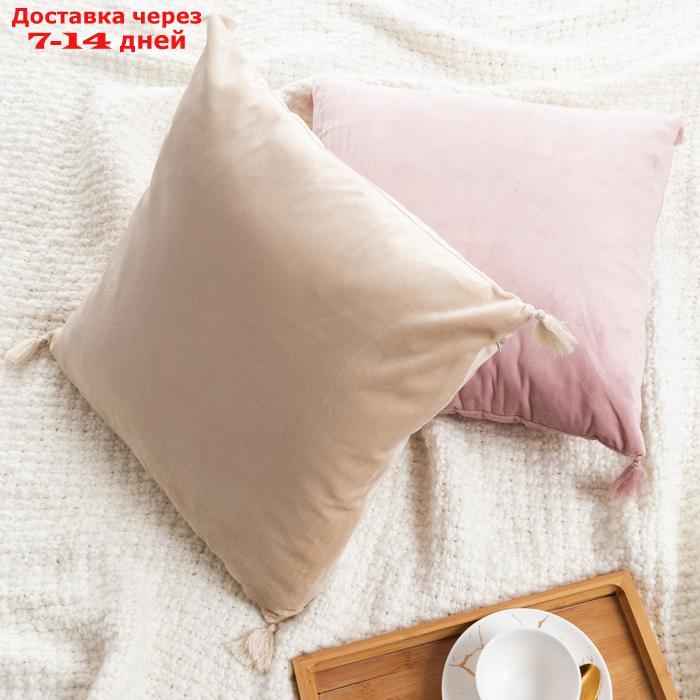 Чехол на подушку с кисточками Этель цвет розовый, 45х45 см, 100% п/э, велюр - фото 5 - id-p208768084