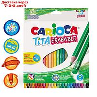 Карандаши пластиковые 24цв Carioca Tita Erasable 3.0 с ласт, шестигр, к/к 42938/24