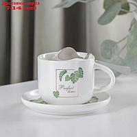 Набор чайный "Ботаника", 3 предмета: чашка 220 мл, блюдце, ложка, цвет МИКС