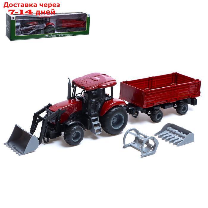 Трактор инерционный "Фермер" с прицепом и сменными ковшами, цвет бордовый - фото 1 - id-p208768337