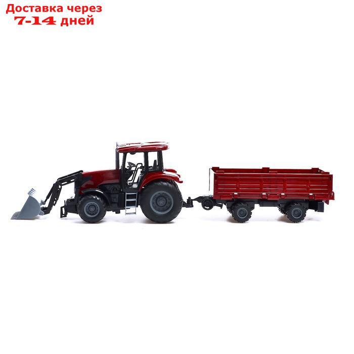 Трактор инерционный "Фермер" с прицепом и сменными ковшами, цвет бордовый - фото 2 - id-p208768337