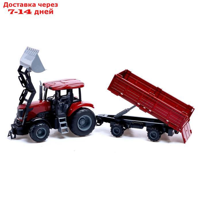 Трактор инерционный "Фермер" с прицепом и сменными ковшами, цвет бордовый - фото 3 - id-p208768337