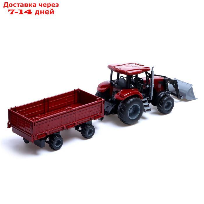 Трактор инерционный "Фермер" с прицепом и сменными ковшами, цвет бордовый - фото 4 - id-p208768337