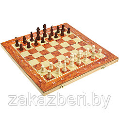 Шахматы "3 в 1" шахматы/шашки/нарды: доска деревянная 39,5х39х2,2см, фигуры деревянные, в коробке (Китай)
