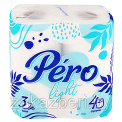 Туалетная бумага 3-х слойная "Pero Light", 4 рулона в упаковке, отрывной лист 14х10см, белый с цветным