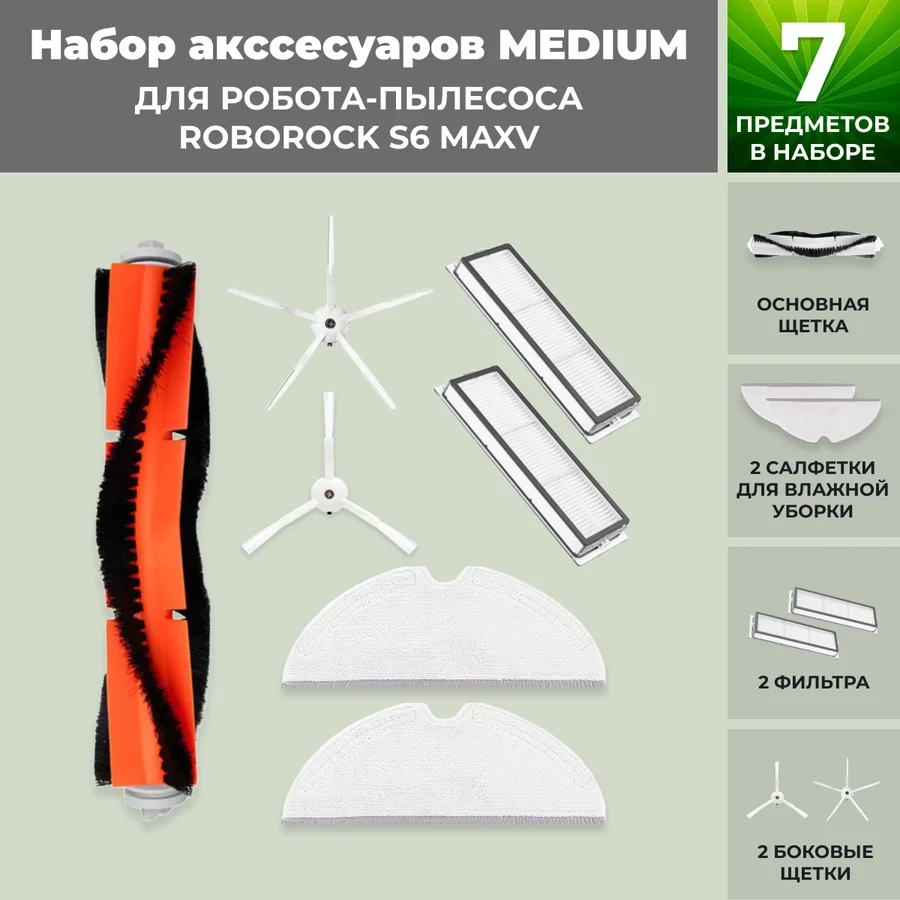Набор аксессуаров Medium для робота-пылесоса Roborock S6 MaxV, белые боковые щетки 558331