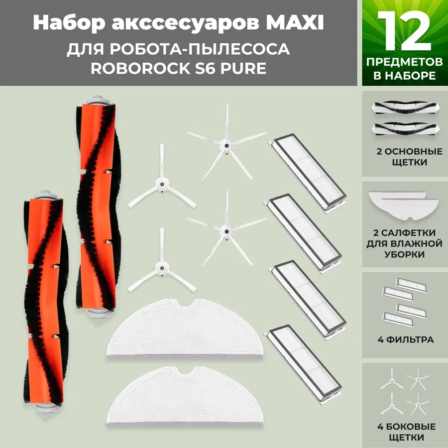 Набор аксессуаров Maxi для робота-пылесоса Roborock S6 Pure, белые боковые щетки 558651, фото 1