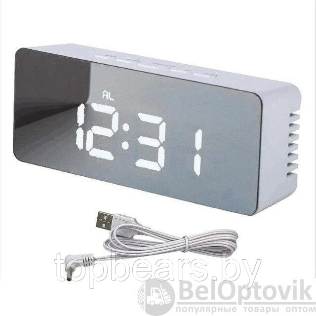 Настольные зеркальные LED-часы YQ-719 (часы, будильник, термометр, календарь) Белые - фото 8 - id-p208821941