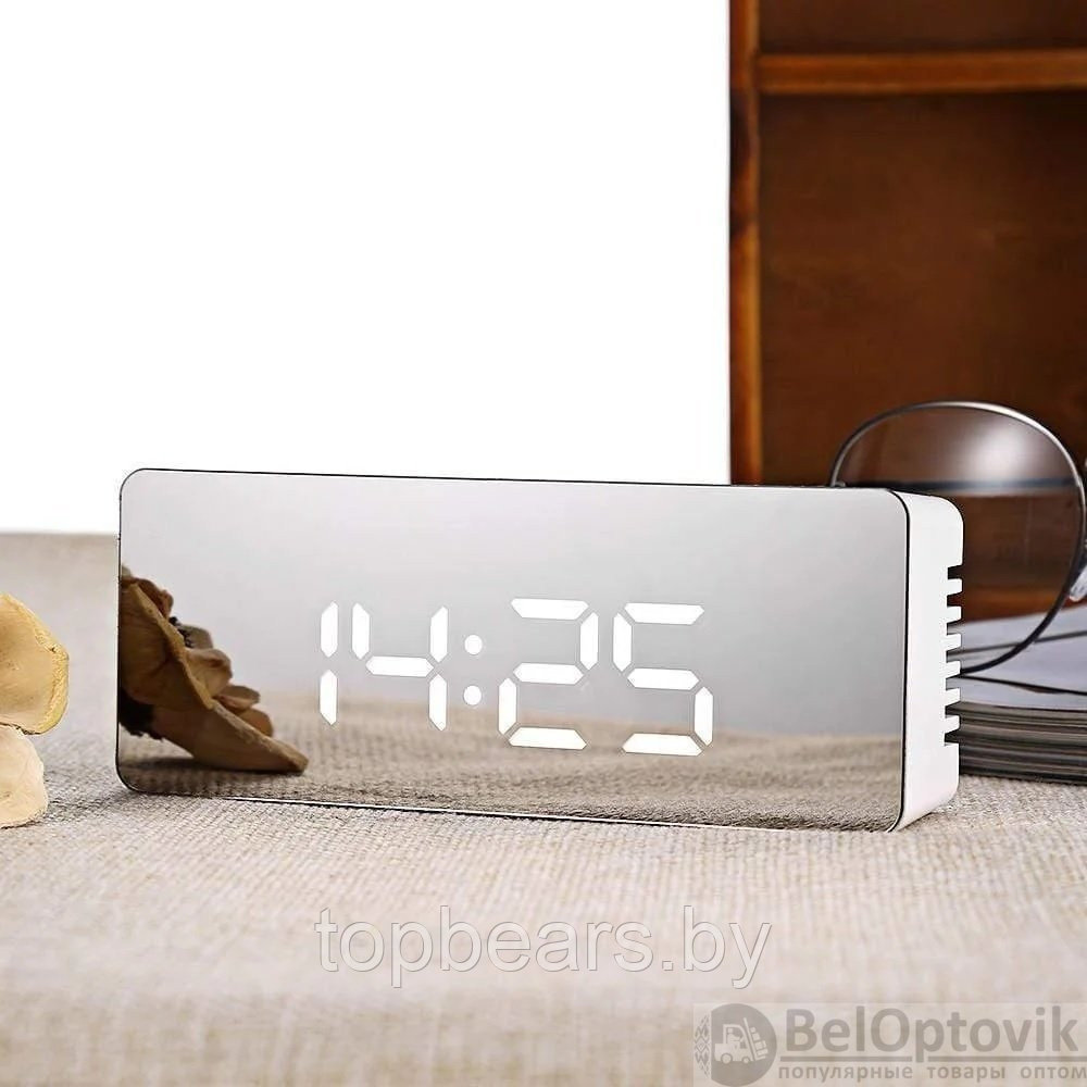 Настольные зеркальные LED-часы YQ-719 (часы, будильник, термометр, календарь) Белые - фото 9 - id-p208821941