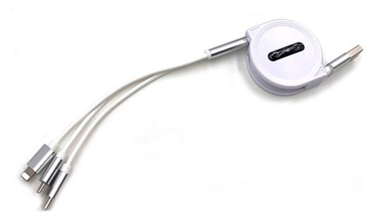 Универсальный зарядный кабель 3-в-1 USB Type-C - Lightning - MicroUSB с боксом для скрутки, 2А, 1 метр, белый - фото 2 - id-p208821415