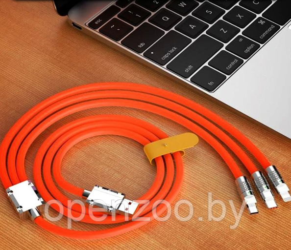 Кабель зарядный универсальный 3 в 1 BIG FAST CABLE Micro USB, Type-C, 6A, 120 W Оранжевый - фото 10 - id-p208779808