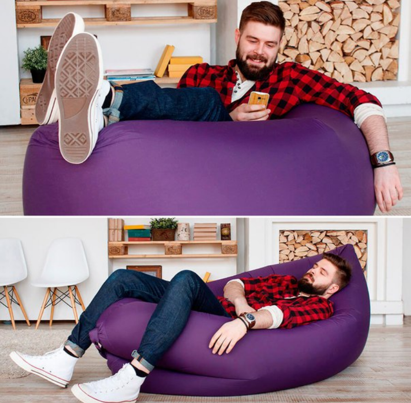 Надувной диван (Ламзак) XL 215 х 80 см. с двумя кармашками / Надувной шезлонг-лежак с сумкой и карманами - фото 3 - id-p159269839