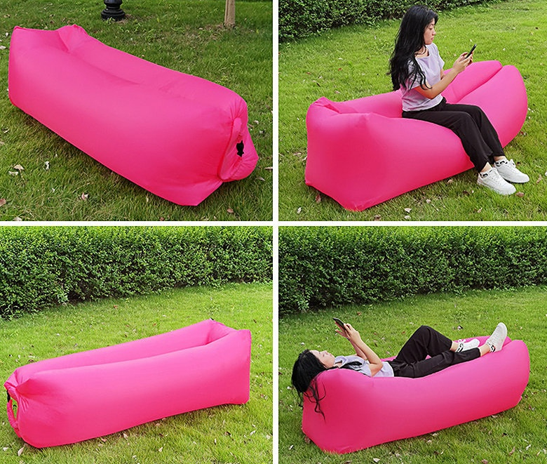 Надувной диван (Ламзак) XL 215 х 80 см. с двумя кармашками / Надувной шезлонг-лежак с сумкой и карманами - фото 3 - id-p208826700