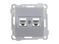 Розетка компьютерная 2xRJ45 (Cat5e) серебро, ELITRA, MUTLUSAN