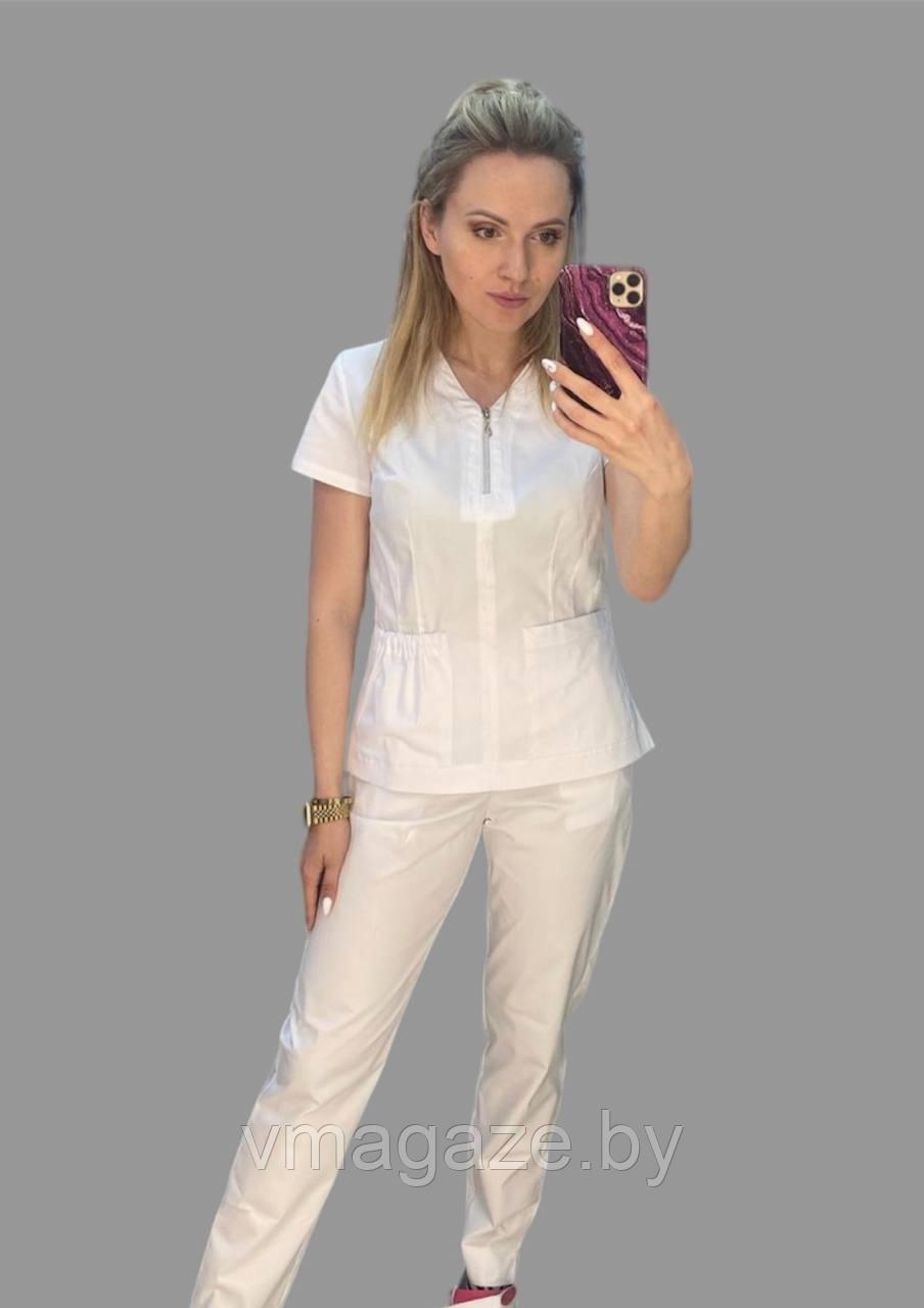 Медицинский костюм Ирис стрейч (цвет белый) - фото 1 - id-p208835522