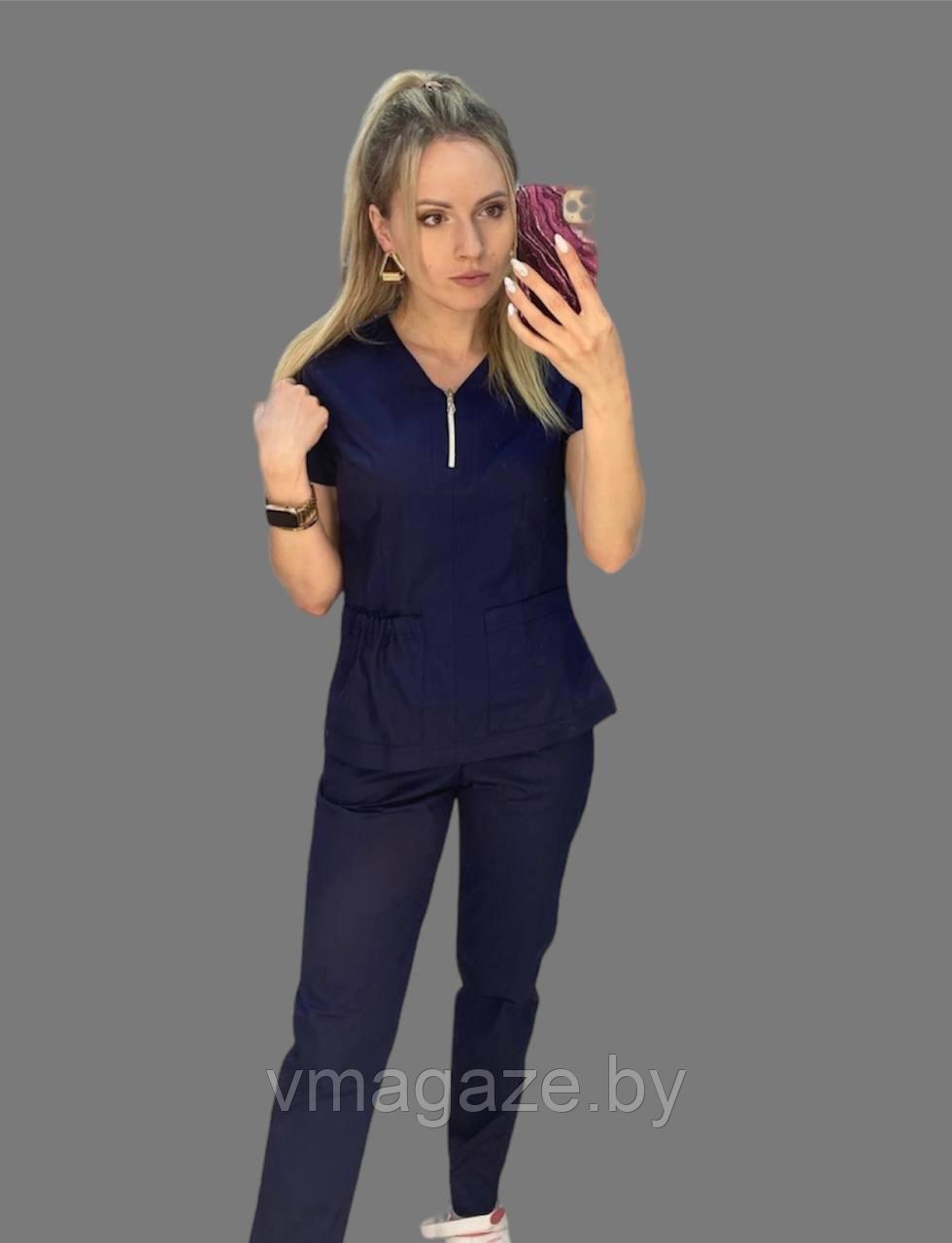 Медицинский костюм Ирис стрейч (цвет темно-синий) - фото 1 - id-p208836787
