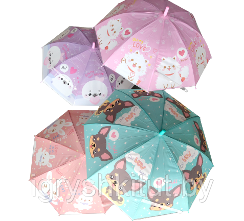 Зонт детский полуавтоматический Зверушки, разные виды