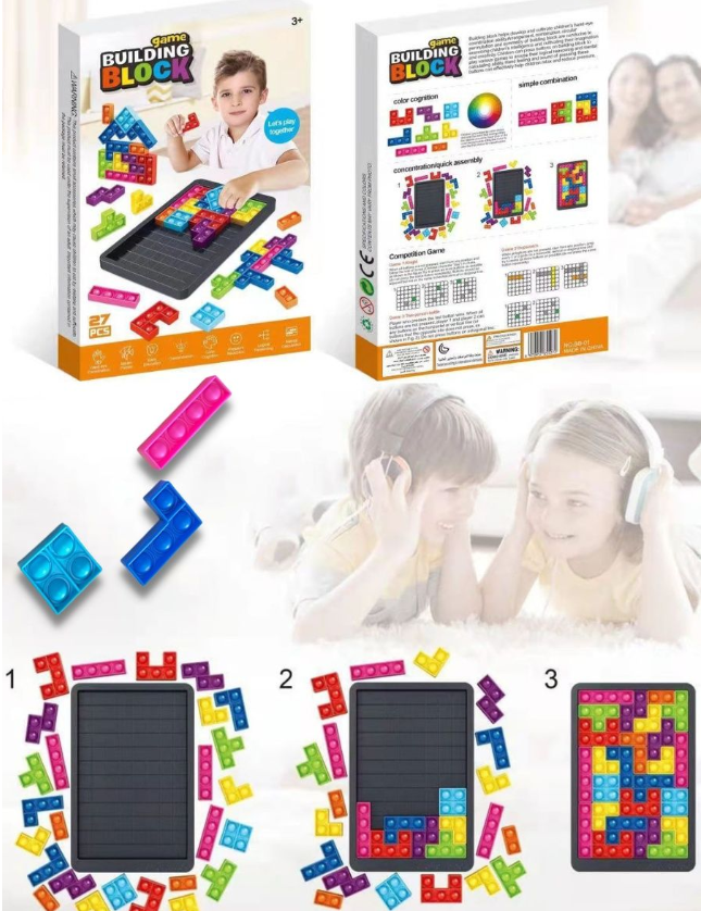 Игрушка - планшет тетрис Pop It 27 деталей Building Block / Конструктор - антистресс головоломка - фото 8 - id-p208893598