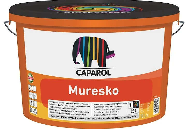 Caparol Muresko (Муреско): водно-дисперсионная фасадная силиконовая краска 10л b1