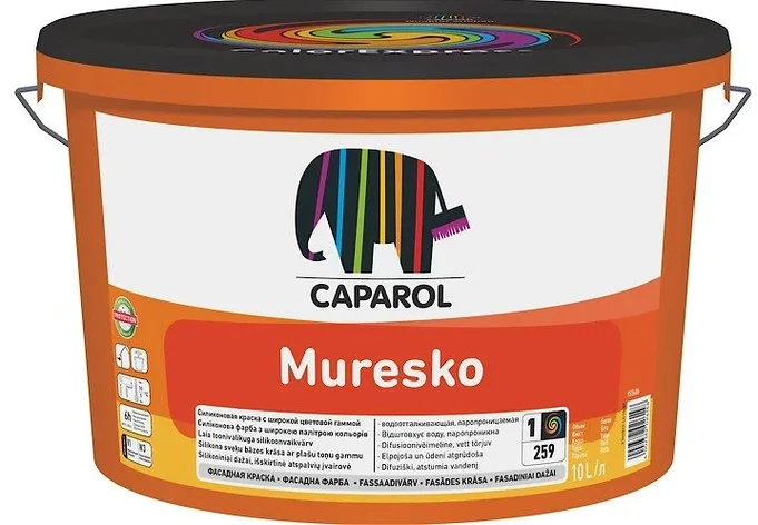 Caparol Muresko (Муреско): водно-дисперсионная фасадная силиконовая краска 10л b1, фото 2