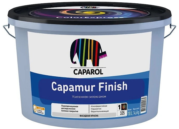 Caparol Capamur Finish (Капамур Финиш): водно-дисперсионная усиленная силоксаном фасадная краска 10л Base 1