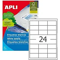 САМОКЛЕЯЩИЕСЯ ЭТИКЕТКИ УНИВЕРСАЛЬНЫЕ "APLI", 64.4X33.8 ММ, 100 ЛИСТОВ, 24 ШТ, БЕЛЫЙ