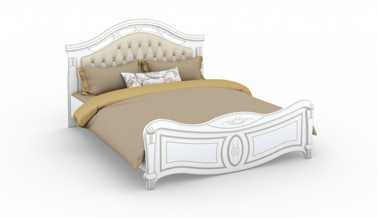 Спальня Александрина Кровать 160 МИ с ламелями Белый/Золото - фото 2 - id-p208913904