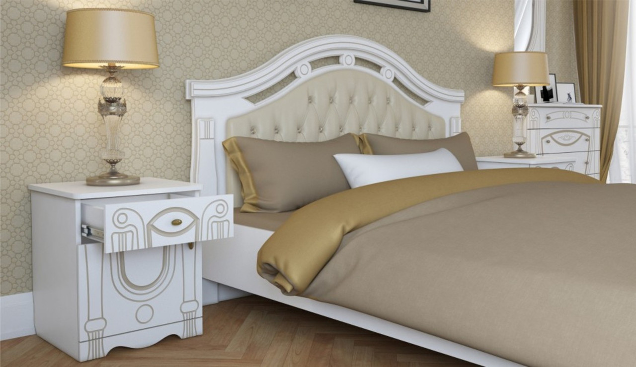 Спальня Александрина Кровать 160 МИ с ламелями Белый/Золото - фото 3 - id-p208913904