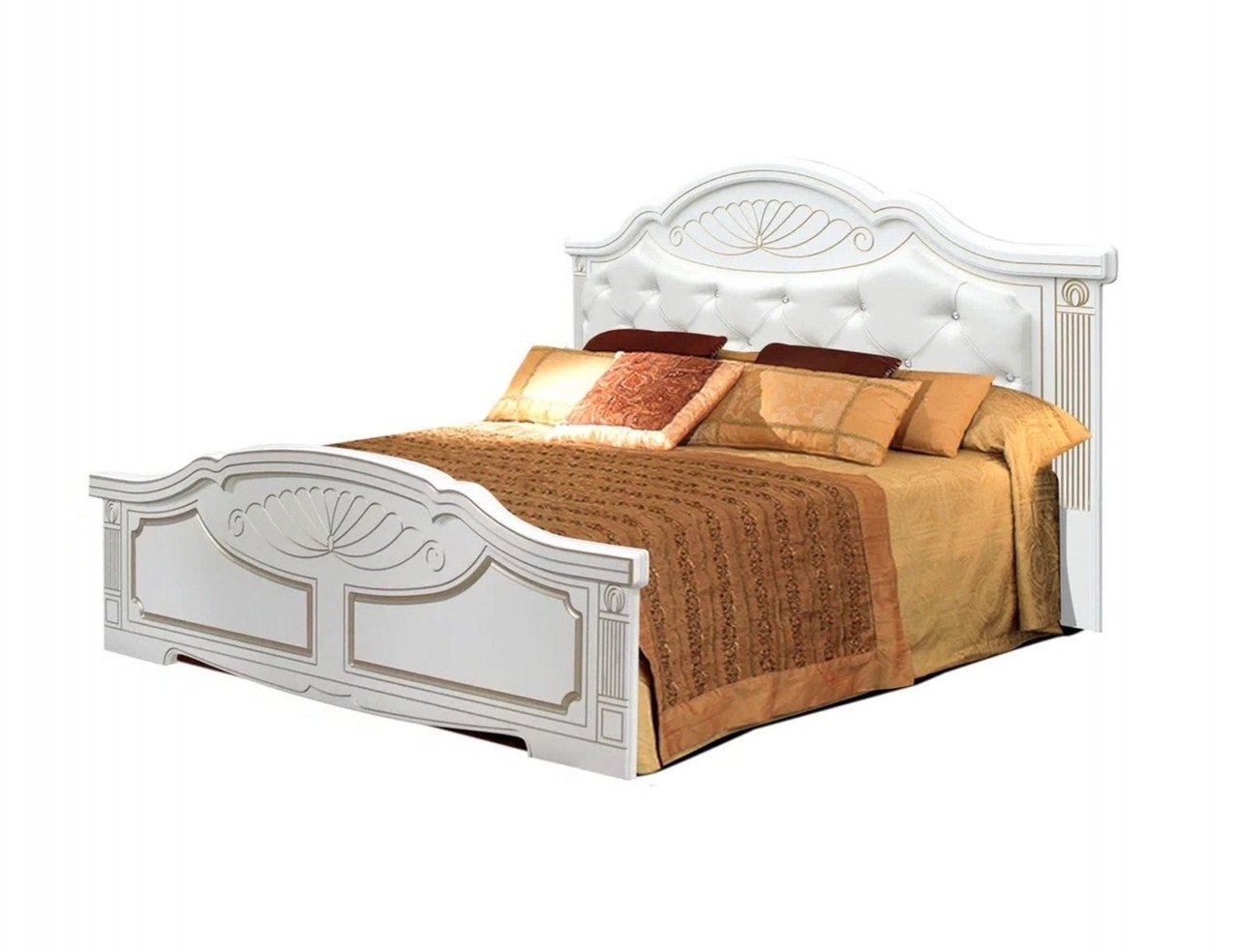 Спальня Амелия Кровать 160 МИ с ламелями Белый/Золото