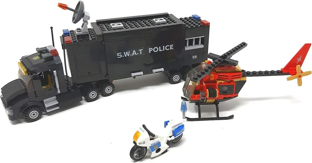Конструктор "Полиция" (грузовик, вертолет, мотоцикл, собачка) XB-51002 - фото 4 - id-p208916560