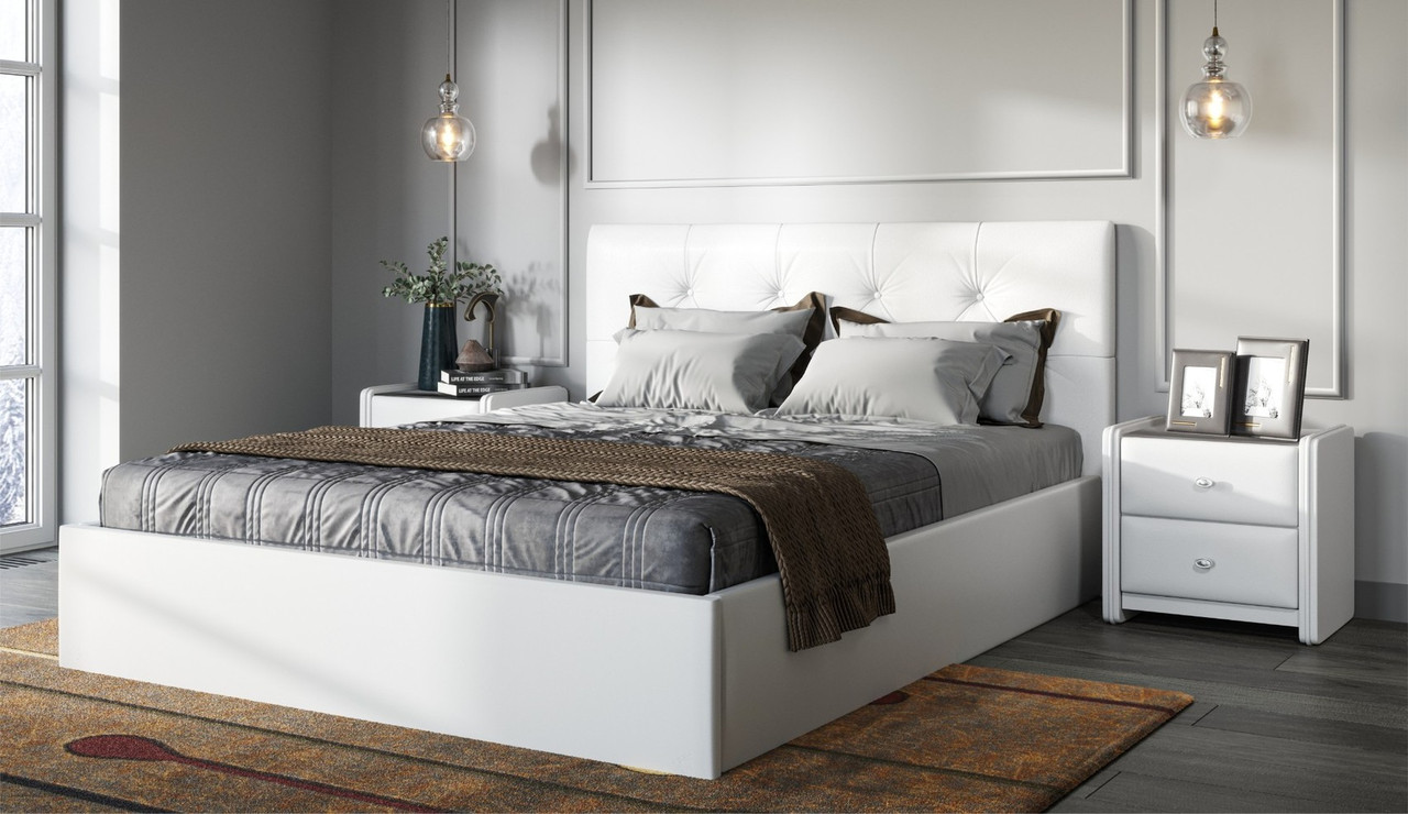 Мягкая кровать Женева 160 Texas white с пуговицами подъемник - фото 3 - id-p208918182