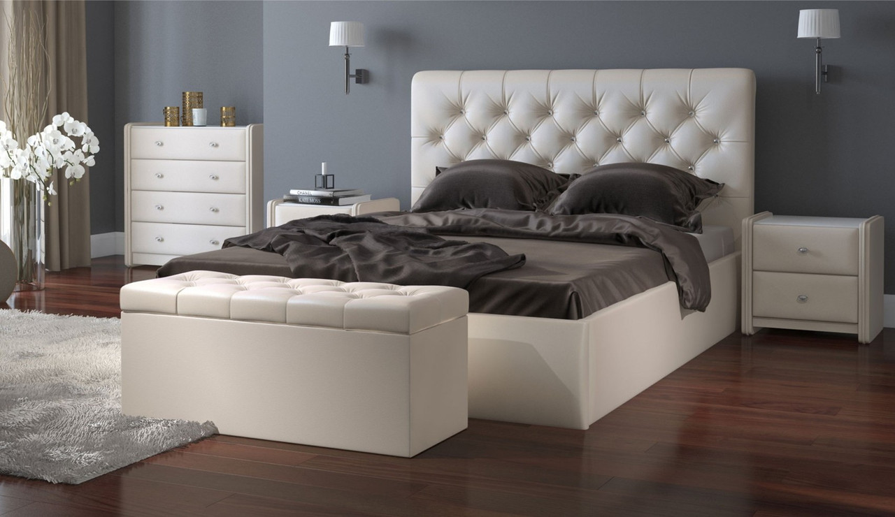Мягкая кровать Беатриче с подъемником 160х200 кожзам Texas White - фото 4 - id-p208918247