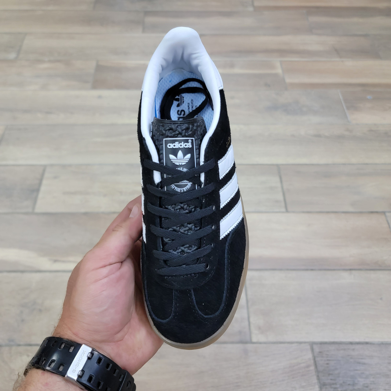 Кроссовки Adidas Gazelle Indoor Black White Gum - фото 3 - id-p208929697