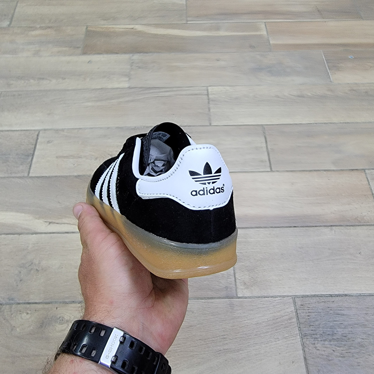 Кроссовки Adidas Gazelle Indoor Black White Gum - фото 4 - id-p208929697