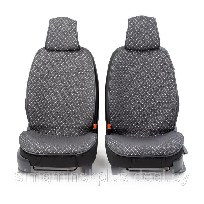 Накидки на передние сиденья Car PerforMANce, 2 шт, fiberflax (мягкий лен), ромб, сер./серый - фото 2 - id-p208930580