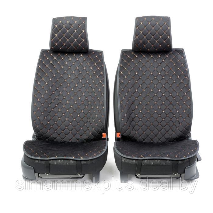 Накидки на передние сиденья Car Performance, 2 шт, алькантара, ромб, черный-бежевый - фото 2 - id-p208930584