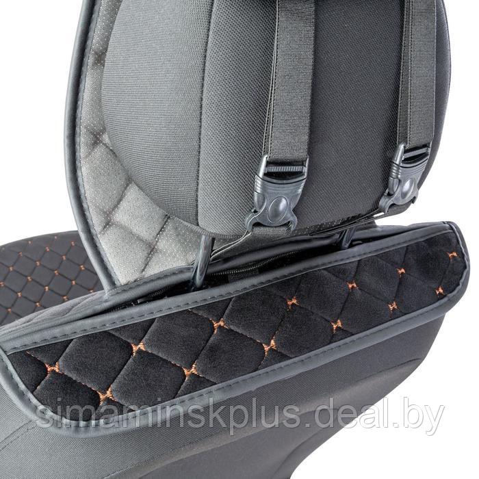 Накидки на передние сиденья Car Performance, 2 шт, алькантара, ромб, черный-бежевый - фото 4 - id-p208930584