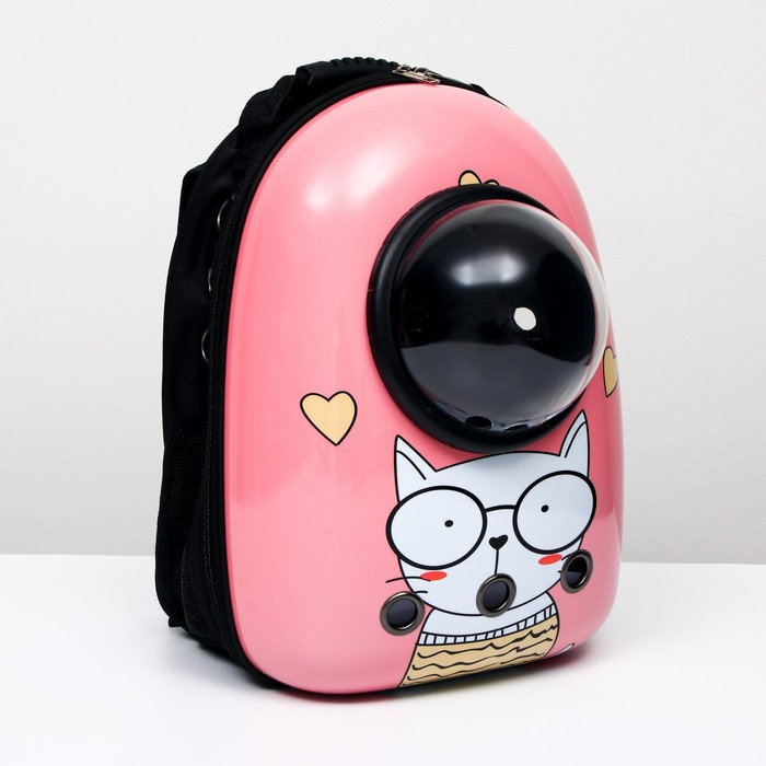 Рюкзак для переноски животных "Кот учёный", с окном для обзора, 32 х 25 х 42 см, розовый - фото 1 - id-p208930437