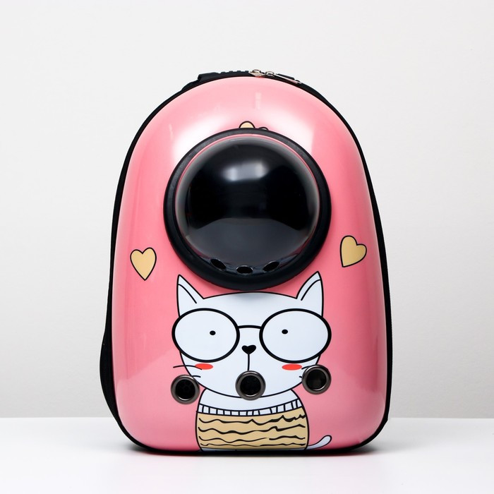 Рюкзак для переноски животных "Кот учёный", с окном для обзора, 32 х 25 х 42 см, розовый - фото 10 - id-p208930437