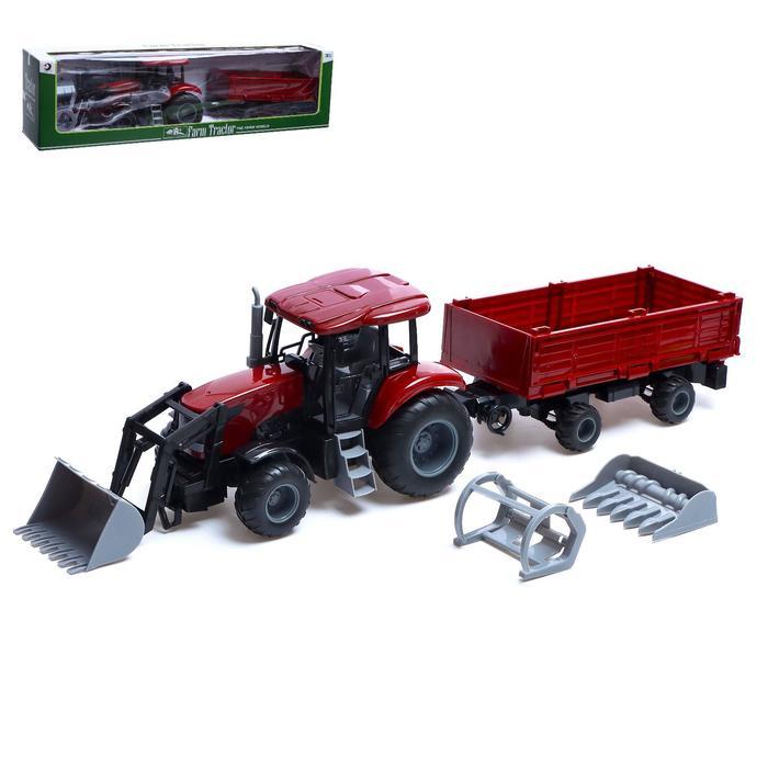 Трактор инерционный «Фермер» с прицепом и сменными ковшами, цвет бордовый - фото 1 - id-p208931518