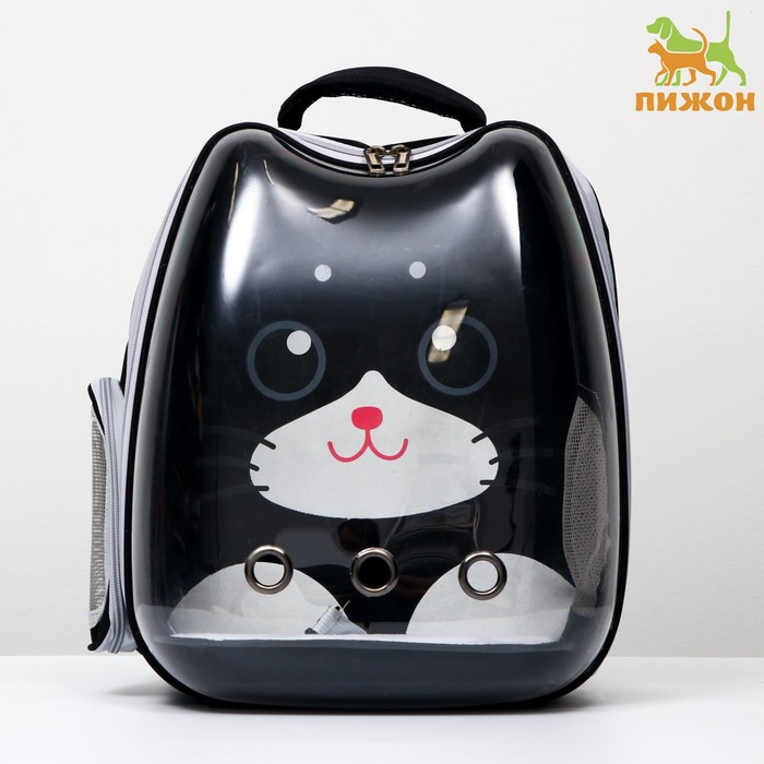 Рюкзак для переноски животных "Котик", прозрачный, 34 х 25 х 40 см, чёрный - фото 1 - id-p208930438