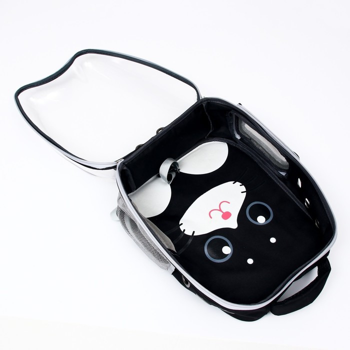 Рюкзак для переноски животных "Котик", прозрачный, 34 х 25 х 40 см, чёрный - фото 9 - id-p208930438