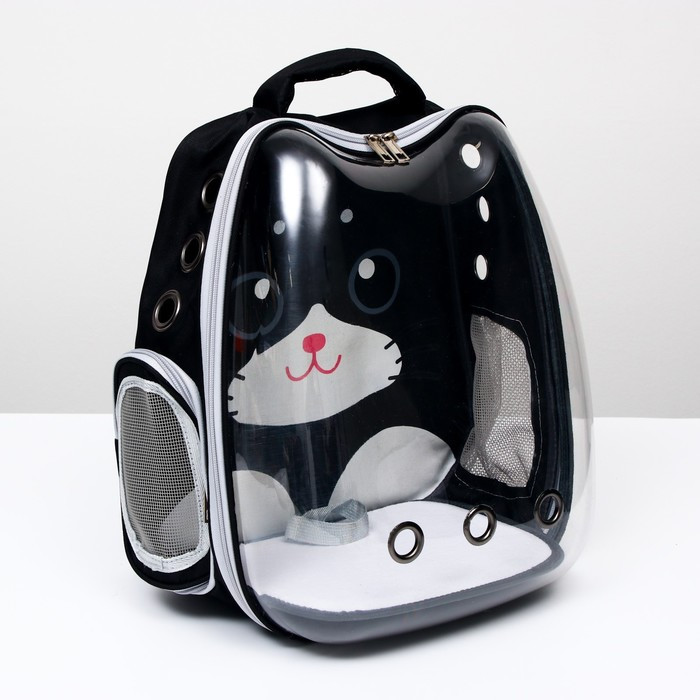 Рюкзак для переноски животных "Котик", прозрачный, 34 х 25 х 40 см, чёрный - фото 10 - id-p208930438