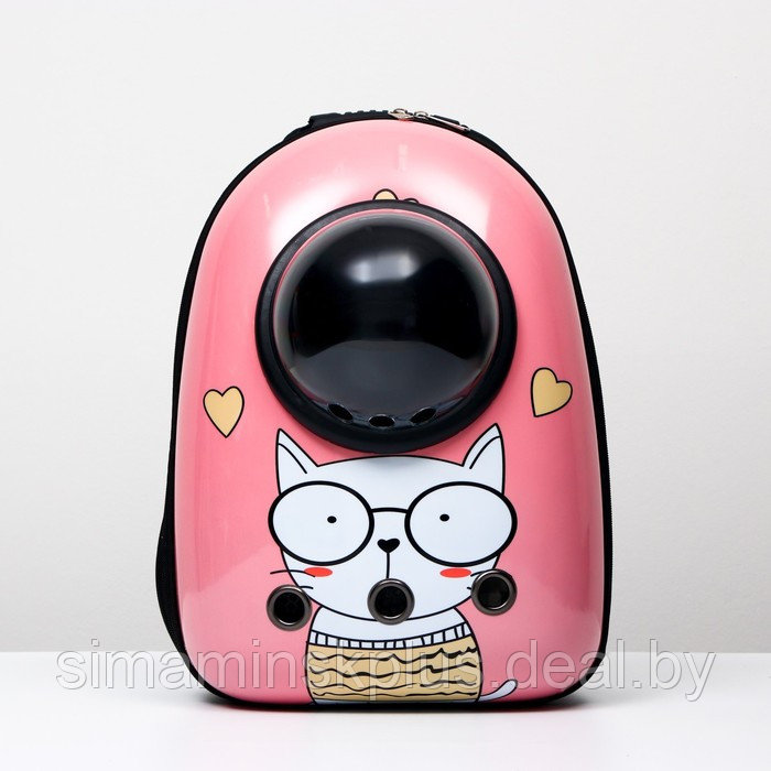 Рюкзак для переноски животных "Кот учёный", с окном для обзора, 32 х 25 х 42 см, розовый - фото 10 - id-p208931997