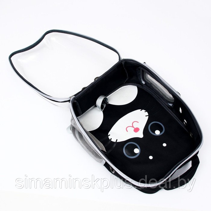 Рюкзак для переноски животных "Котик", прозрачный, 34 х 25 х 40 см, чёрный - фото 9 - id-p208931998