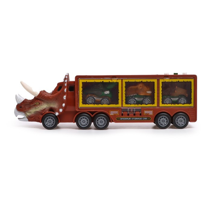 Грузовик инерционный «Динозавр», с 3 машинами, световые и звуковые эффекты - фото 2 - id-p208933059