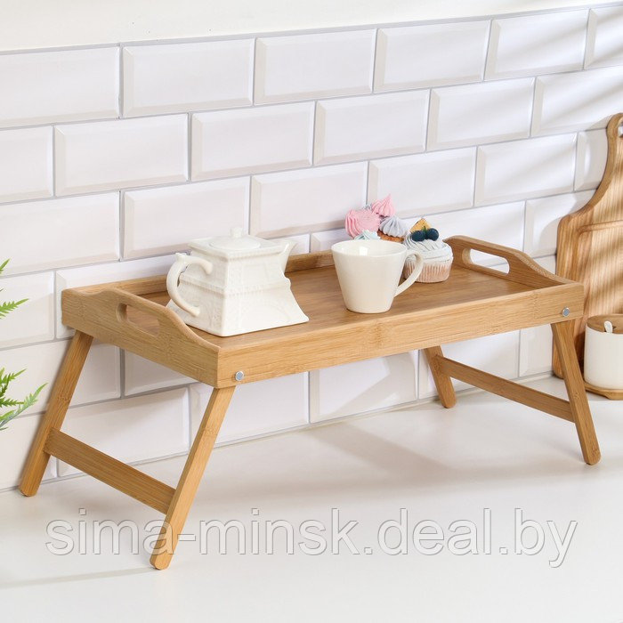 Столик - поднос для завтрака с ручками, складной, бамбук - фото 5 - id-p208932086