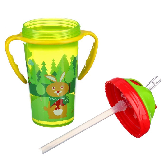 Поильник детский с силиконовой трубочкой, 300 мл., с ручками, цвет зеленый - фото 4 - id-p208933676